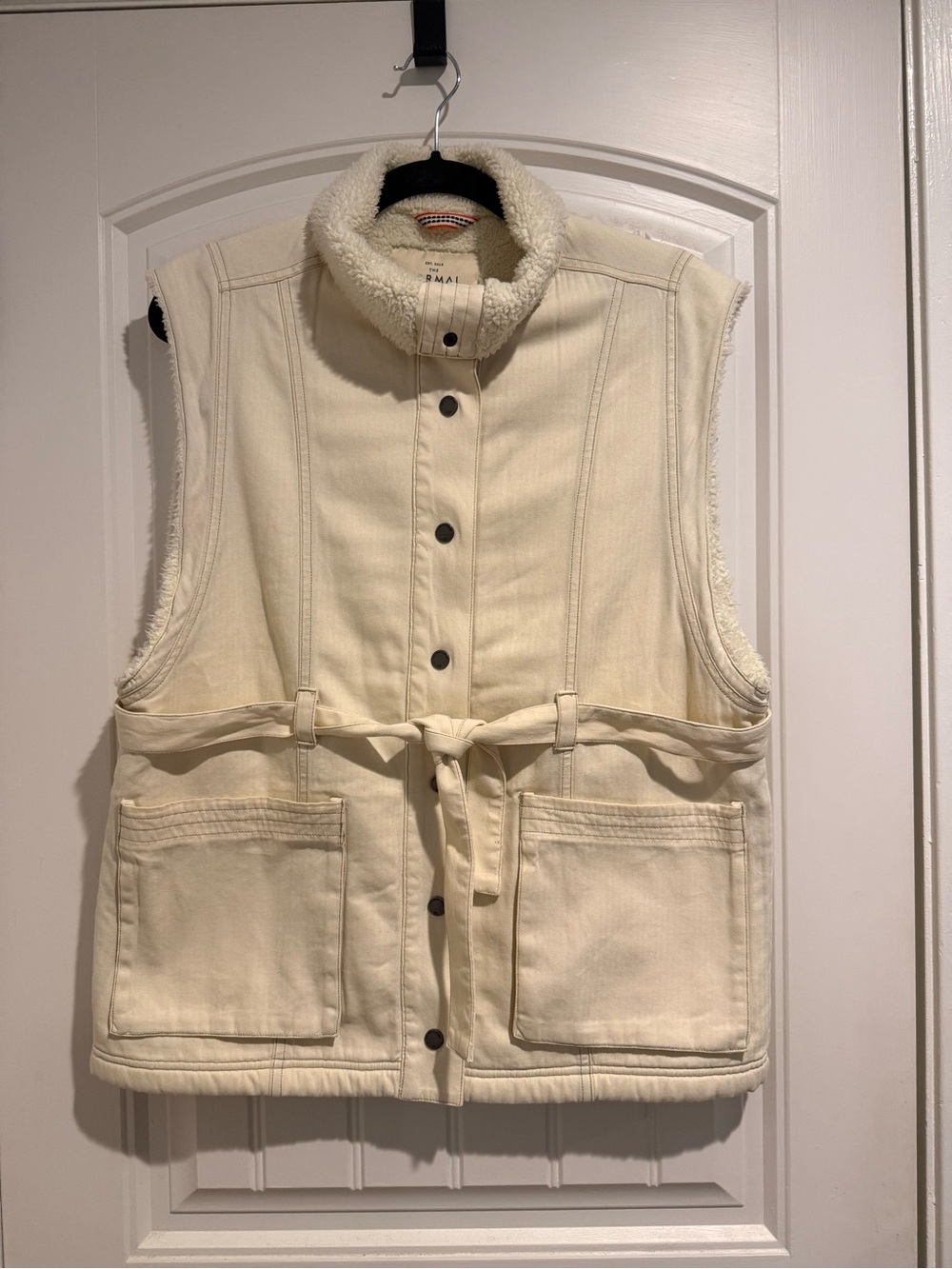 The Normal Brand Cream Sherpa Utility Vest with Tie Waist